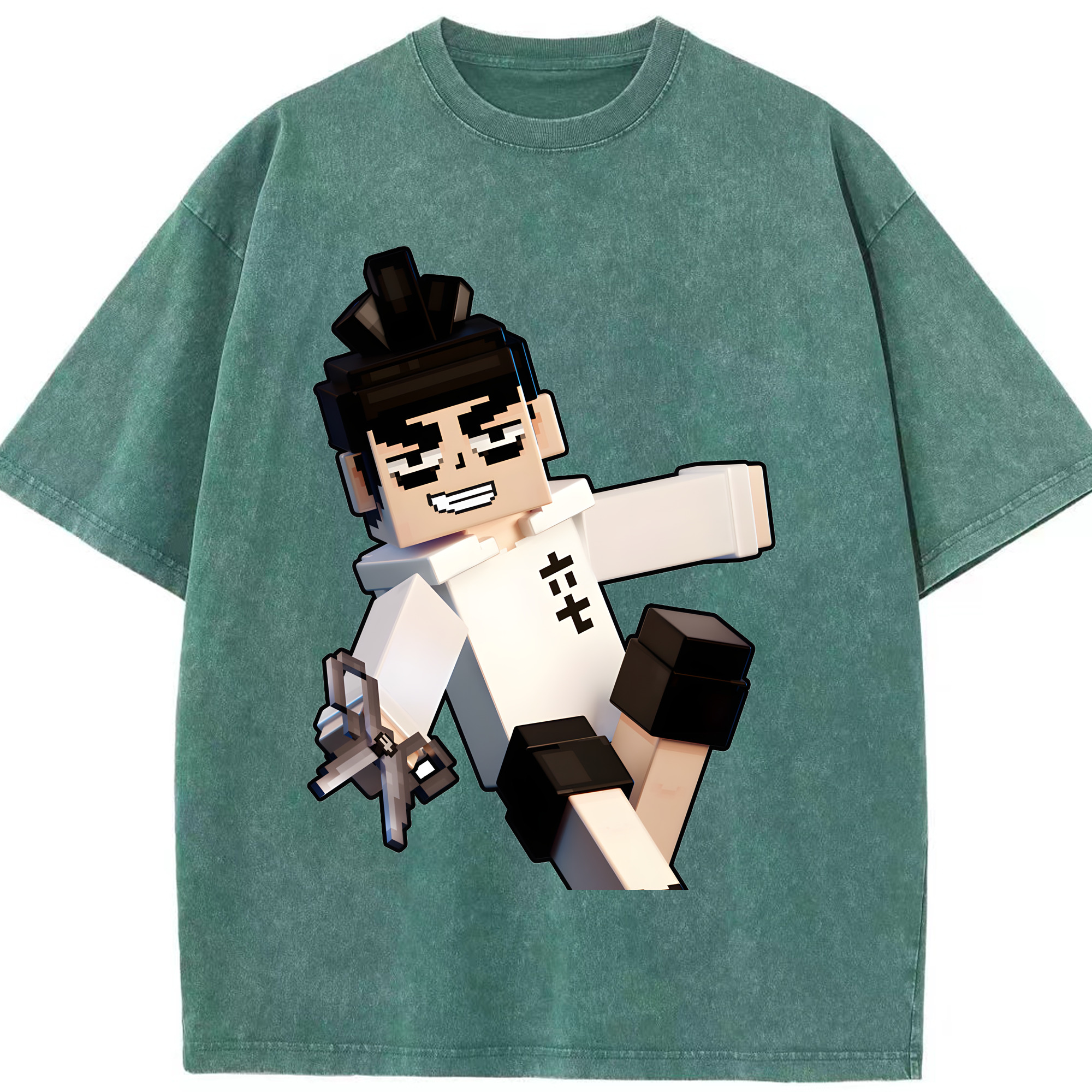 （画像用） マインクラフト ブロックの世界 Minecraft MC Block world 綿100% ヴィンテージ風 半袖Tシャツ（フロントプリント）